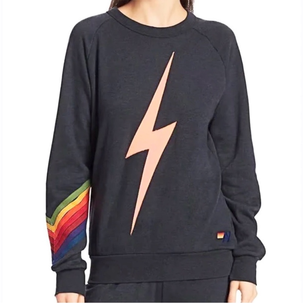 Aviator Nation 7 stripe chevron lightning bolt crew neck sweatshirt